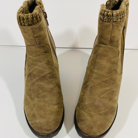 Twisted Booties Womens Size 7 Brown Shade Ankle Boots Side Zip Knit Edge Heel - Picture 4 of 11